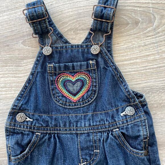 Oshkosh Bgosh Denim Overalls Rainbow Heart Patch Retro Girly Colorful Blue Jean - Picture 2 of 8